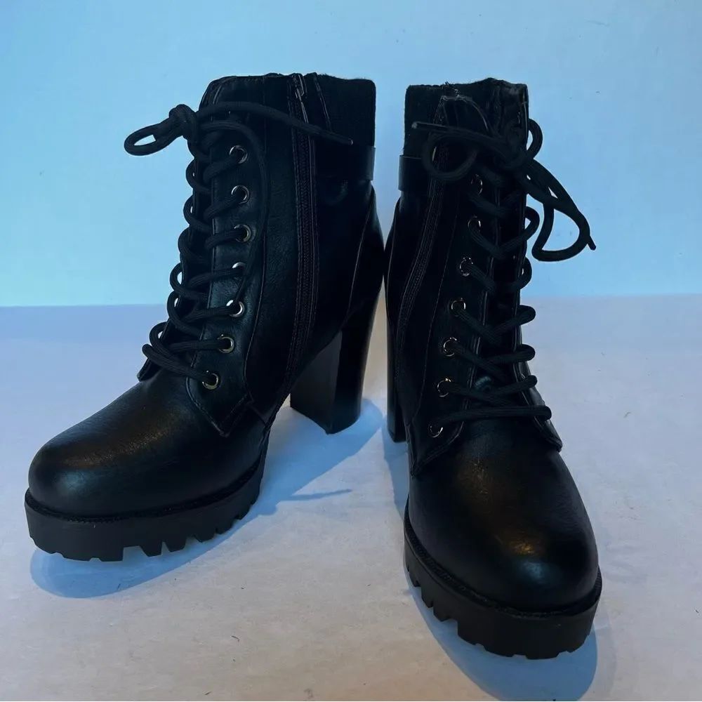 Dream Pairs Scandl Women's High Heeled Ankle Boots Black Size 10 Lace Up